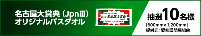 名古屋大賞典（JpnIII）オリジナルバスタオル　抽選10名様　【600mm×1,200mm】　提供元：愛知県競馬組合