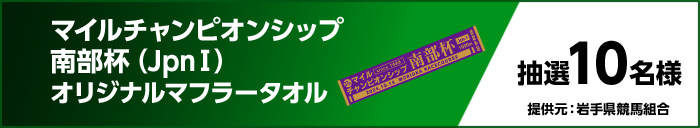 マイルチャンピオンシップ南部杯（JpnI）オリジナルマフラータオル 抽選10名様 提供元：岩手県競馬組合