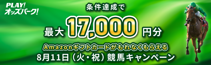 【8月11日競馬で最大17,000円分】条件達成でもれなくもらえるキャンペーン