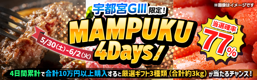 【5月30日-6月2日 宇都宮競輪G3で厳選（普通盛り）ギフト】MAMPUKU4Days