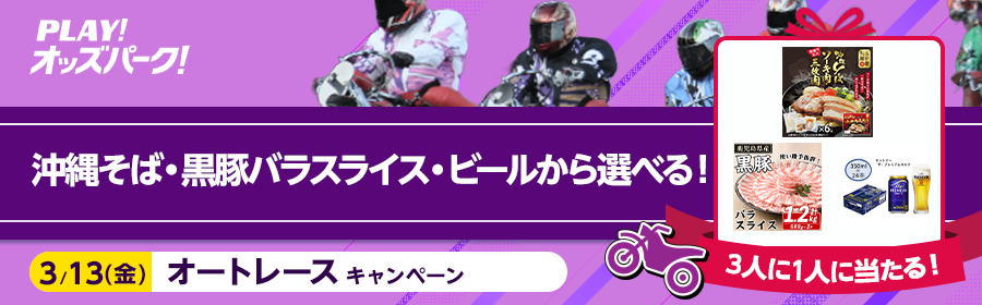 【3月13日オートで選べる賞品】3人に1人に当たる！キャンペーン