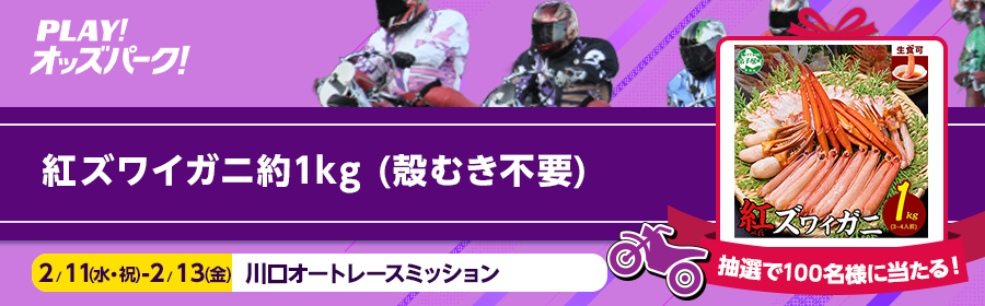 【紅ズワイガニ約1kg】抽選で100名様に当たる！2月11日（水・祝）-13日（金）の川口オートレースミッション